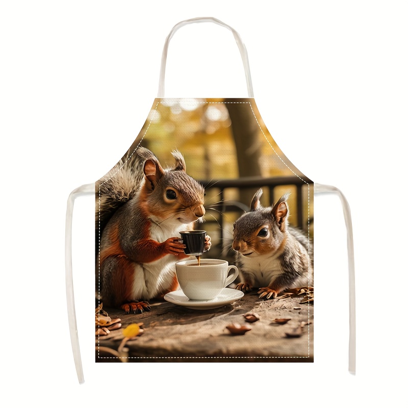 Kitchen Baking Area Ideas - Fartuch lniany z nadrukiem wiewiórki i